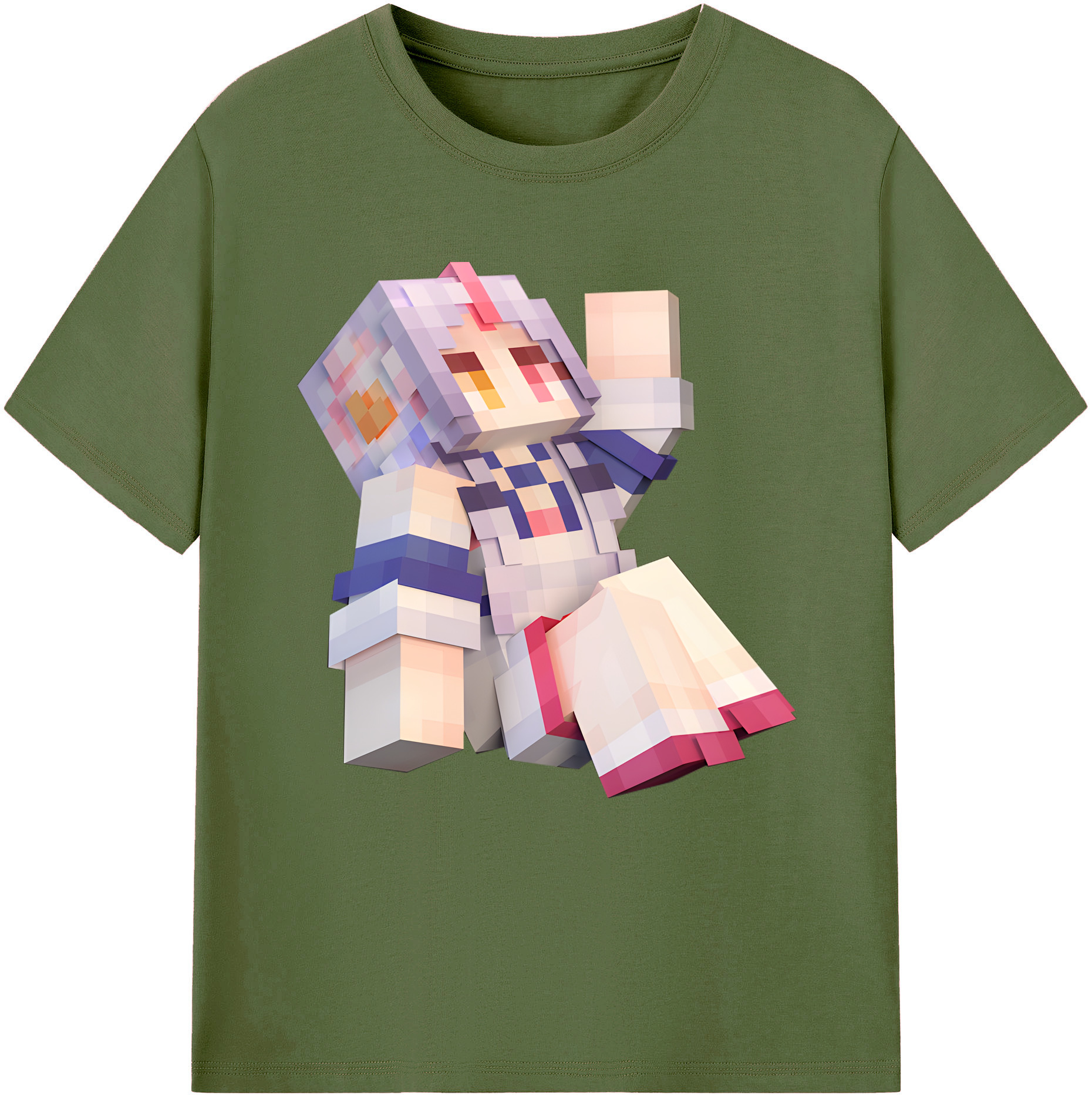 （画像用） マインクラフト ブロックの世界 Minecraft MC Block world 綿100％半袖Tシャツ（フロントプリント）